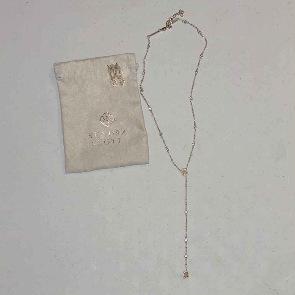 Kendra Scott Gold Lariat Necklace and Earrings Set
